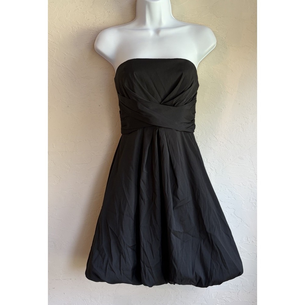 Vintage Y2K White House Black Market Strapless Bubble Dress 0 Black Boned Goth